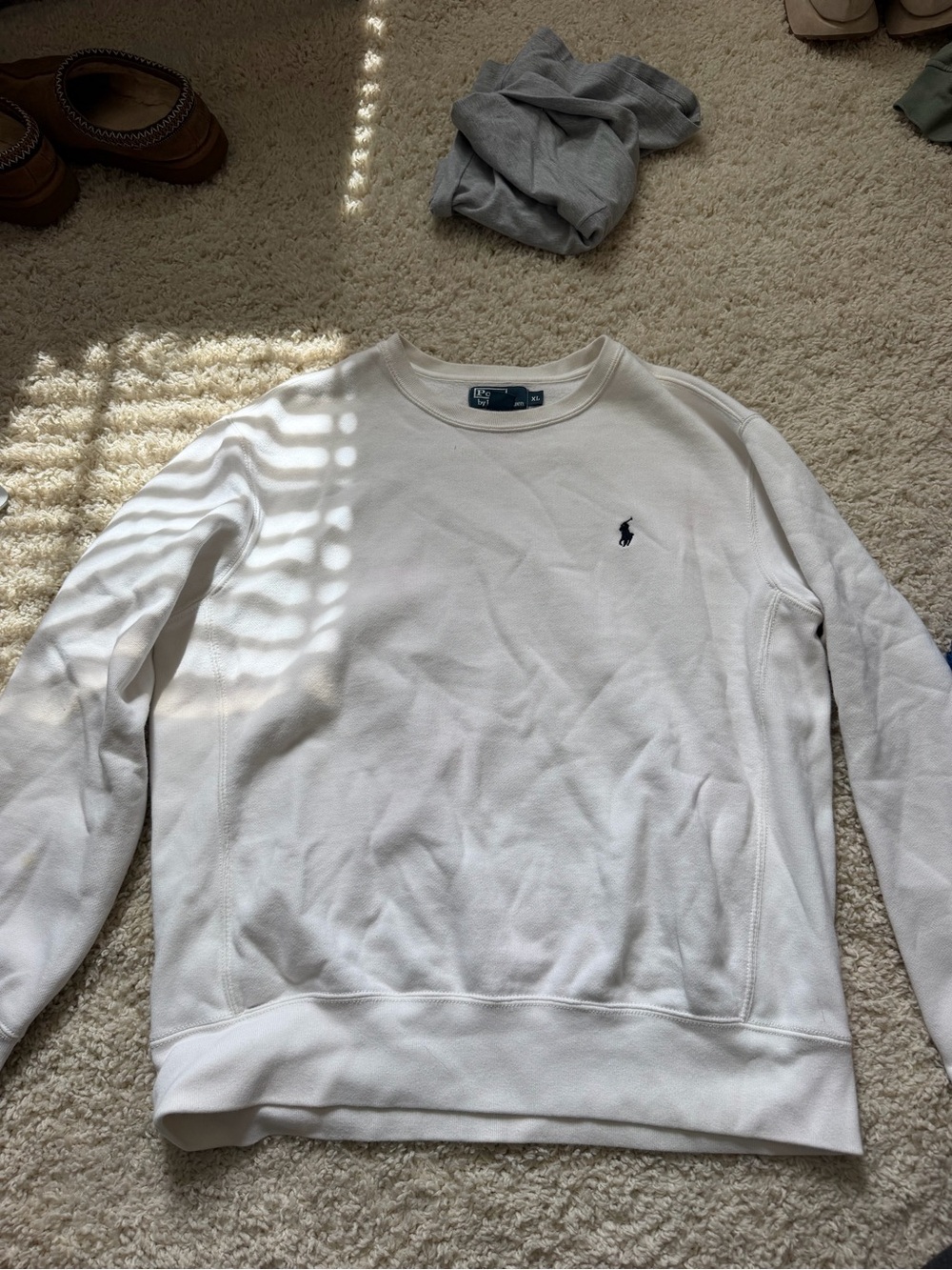 Polo by Ralph Lauren Off-White Crewneck Sweatshirt with Navy Pony